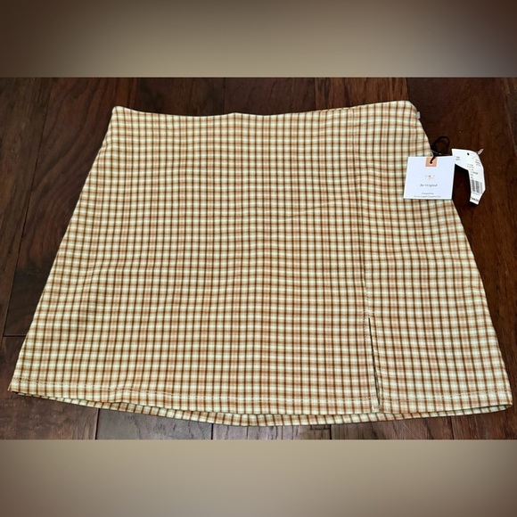 🍃NWT Originality Beige & Brown Gingham Mini Skirt Size XL Made in the USA - Picture 1 of 8